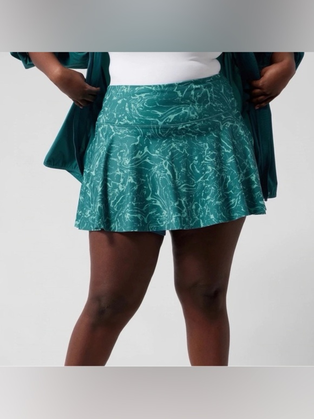 Athleta Ace Printed Tennis Skort 15.5” Teal Marble Print XL Built-In Shorts